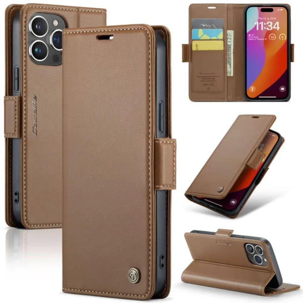 CaseMe 023 For iPhone 15 Pro Max Retro PU Leather Wallet Case Butterfly Buckle w